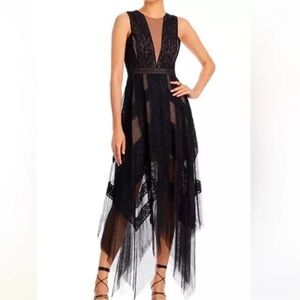 BCBGMaxAzria Black Tiered Asymmetrical Cocktail Dress Sz 6